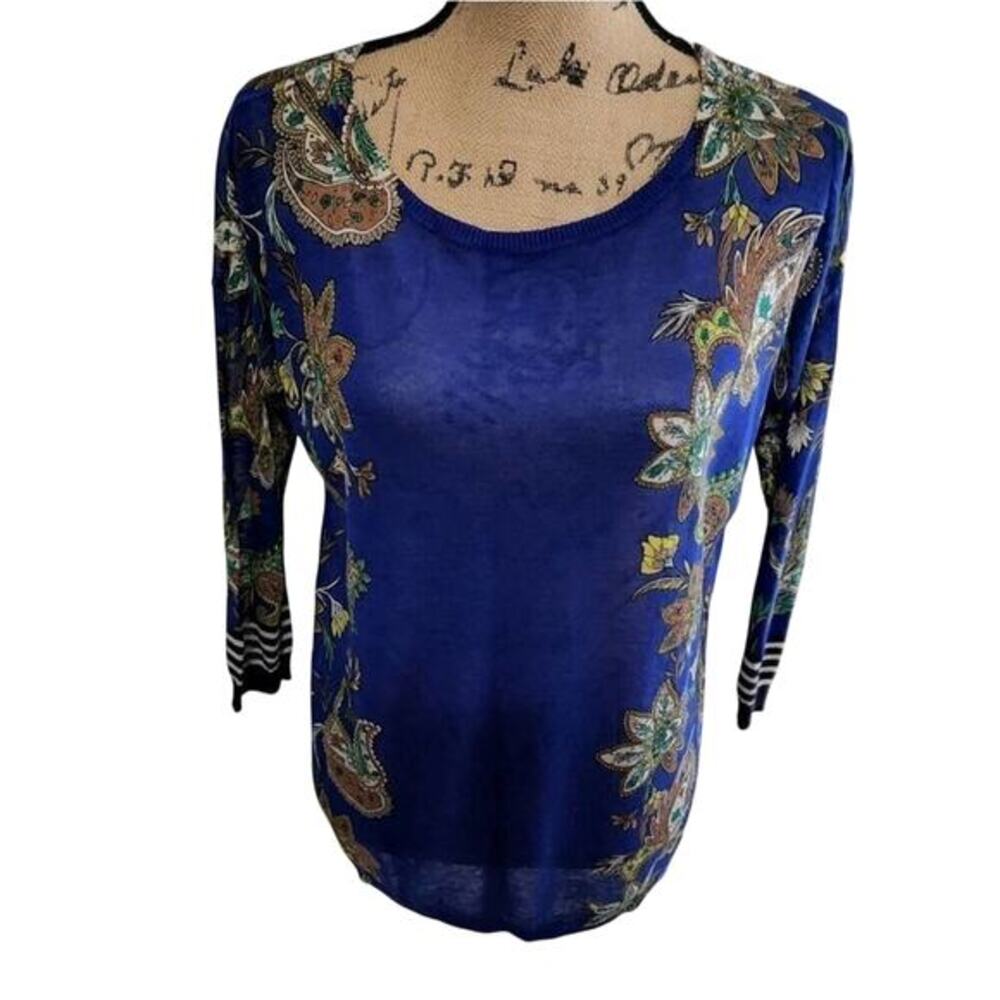 LOFT paisley and‎ royal blue slightly sheer Lightweight sweater size XS NEW!!!